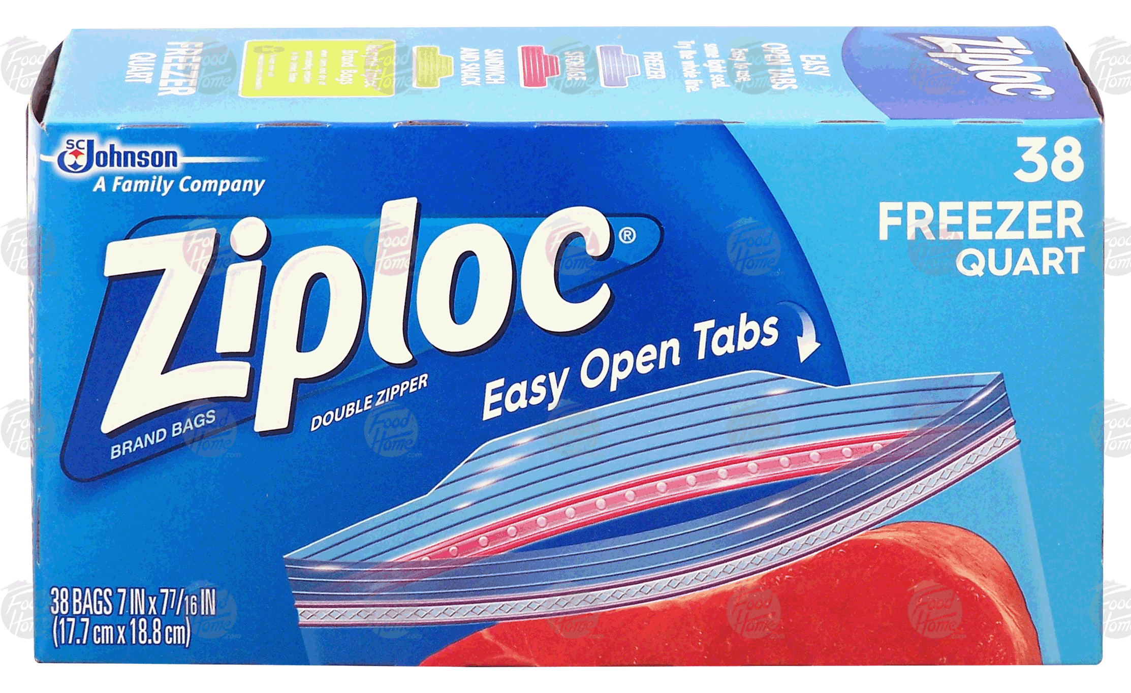 Ziploc  double zipper quart size freezer bags, easy open tabs, 7 in x 7-7/16 in Full-Size Picture